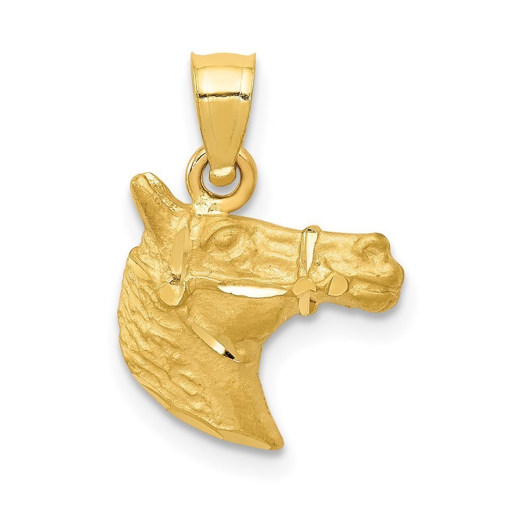 14k Yellow Gold Diamond-cut Equestrian Fine Jewelry Horse Necklace Charm Pendant